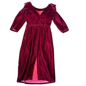 Vintage 70s Burgundy‎ Velvet Dress Bow Shoulder retro evening dress